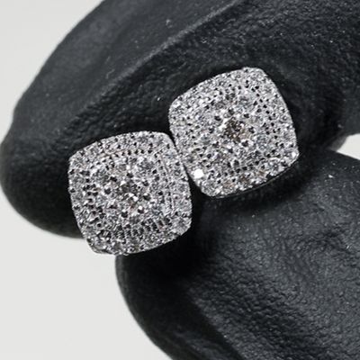 Small 10K White Gold Square 0.48 Ct Diamond Stud Earrings