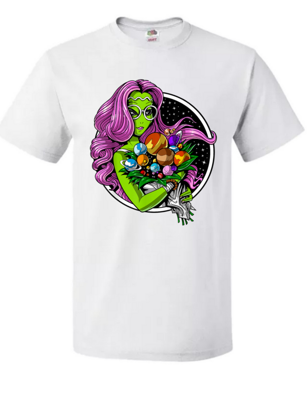 Alien Lady holds the Worlds