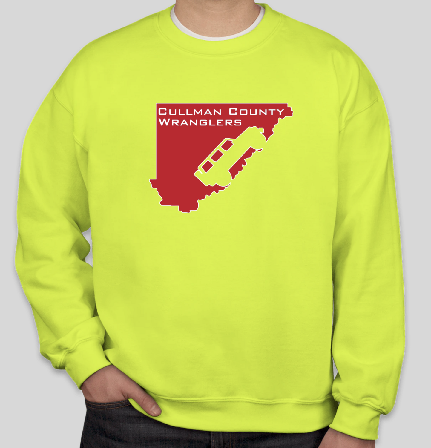 Cullman County Wranglers Crewneck Sweatshirt - Red & Safety Green