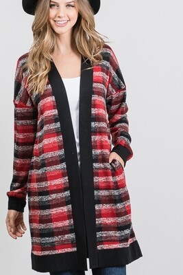 Red And Black Open Cardigan