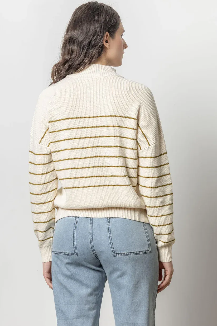 Lilla P Striped Zip Front Sweater