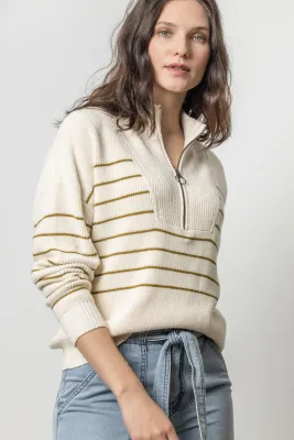 Lilla P Striped Zip Front Sweater