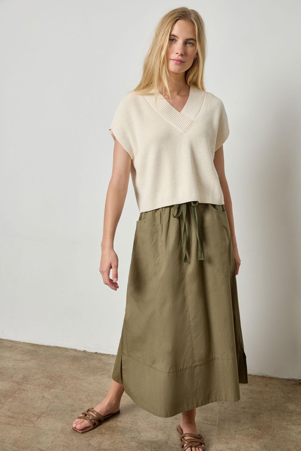Lilla P Wide Trim V Sweater