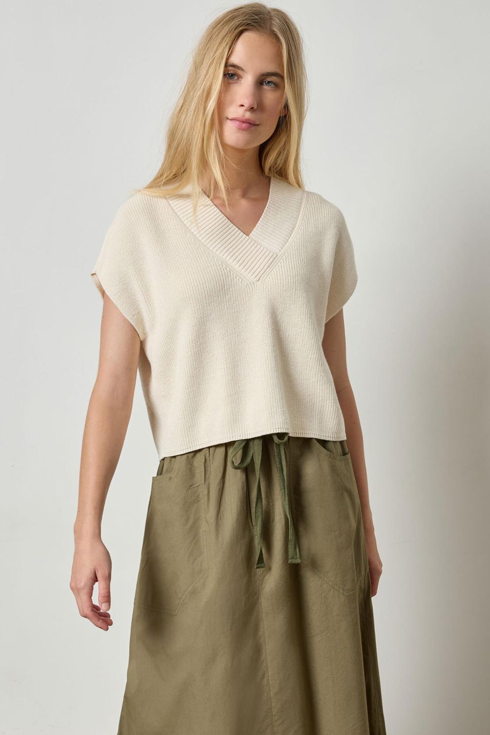 Lilla P Wide Trim V Sweater