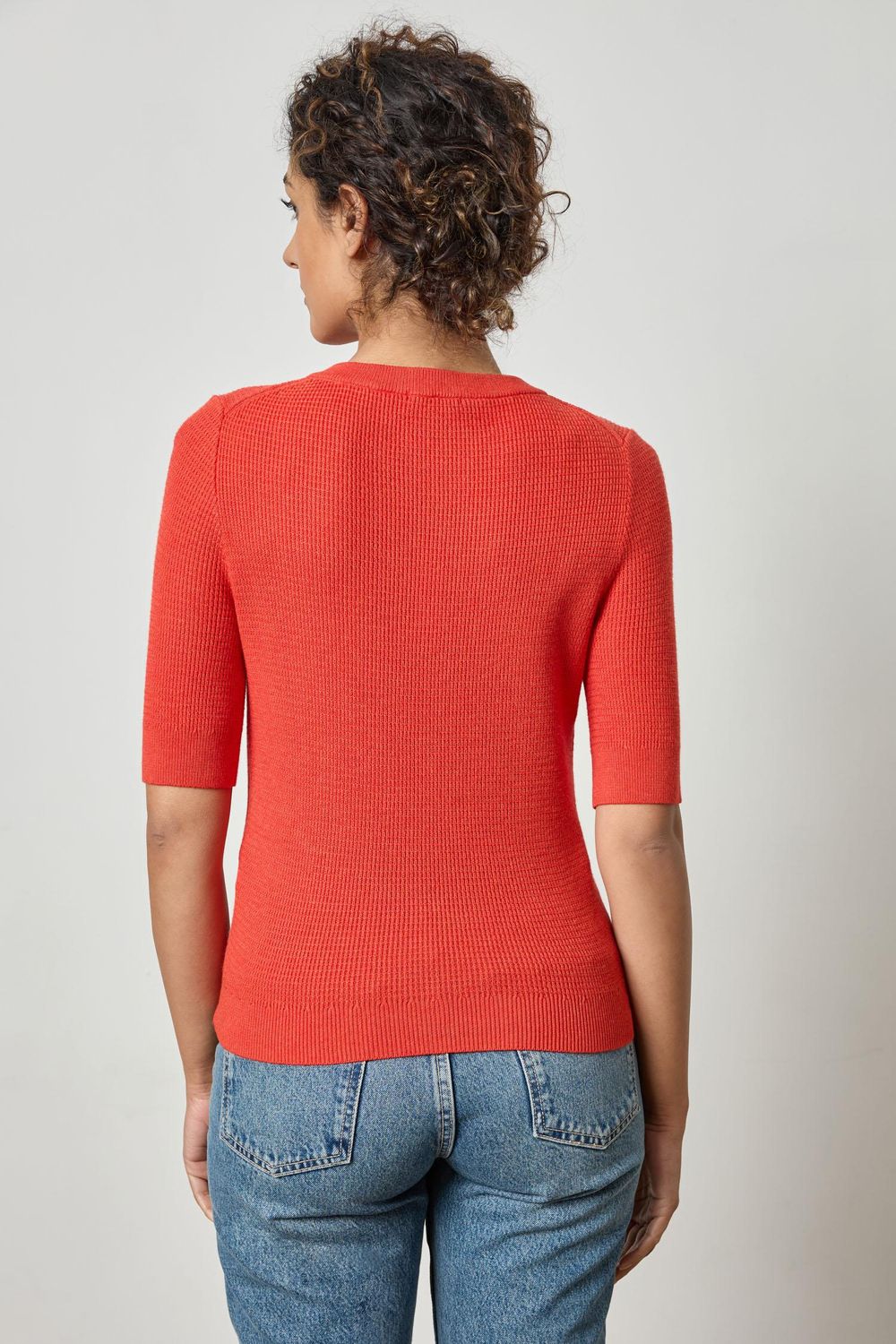 Lilla P Elbow Sleeve Split Neck Sweater