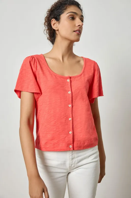 Lilla P Button Front Flutter Sleeve
