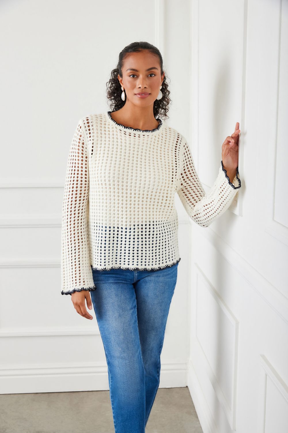 Karen Kane Citrus Splash Crochet Sweater