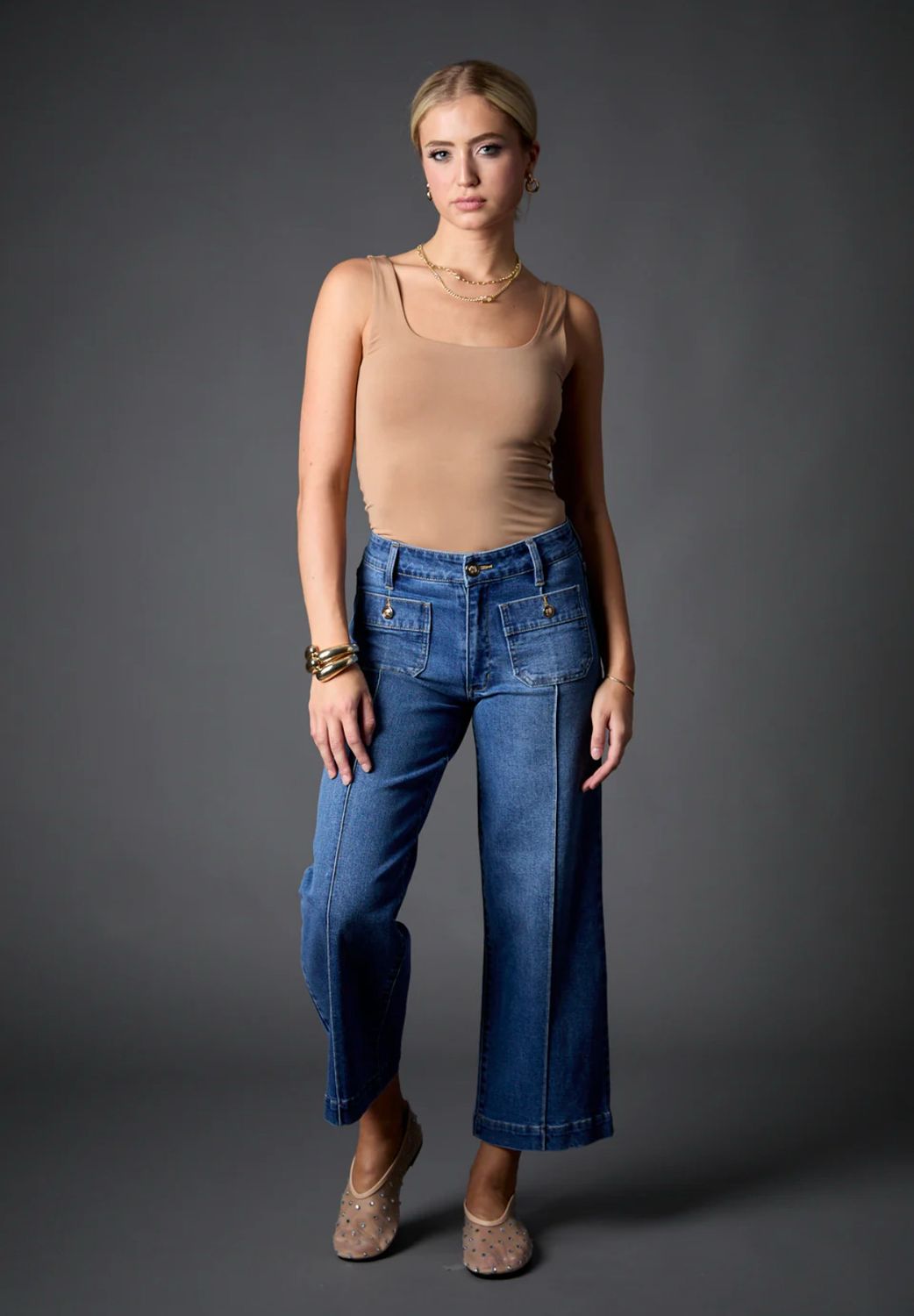 Blue Revival Patch Pocket Wide Leg