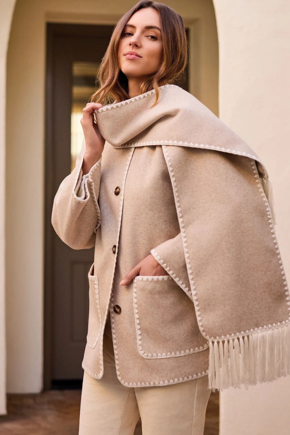 Tribal Button Coat W/ Scarf