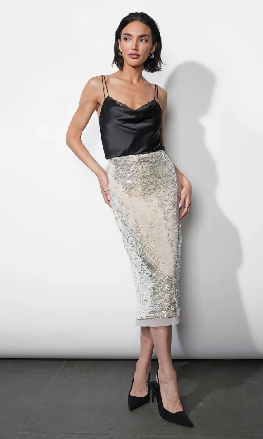 Greylin Velvet Sequin Midi Skirt