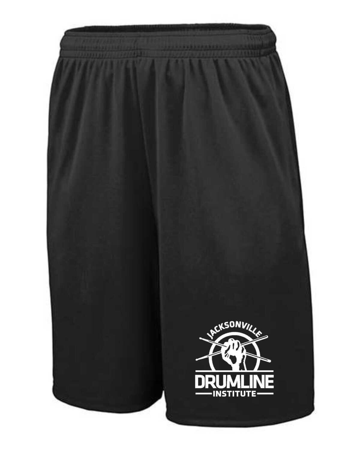 DRUMLINE-1428 BLACK POCKETED SHORTS / LEG PRINT