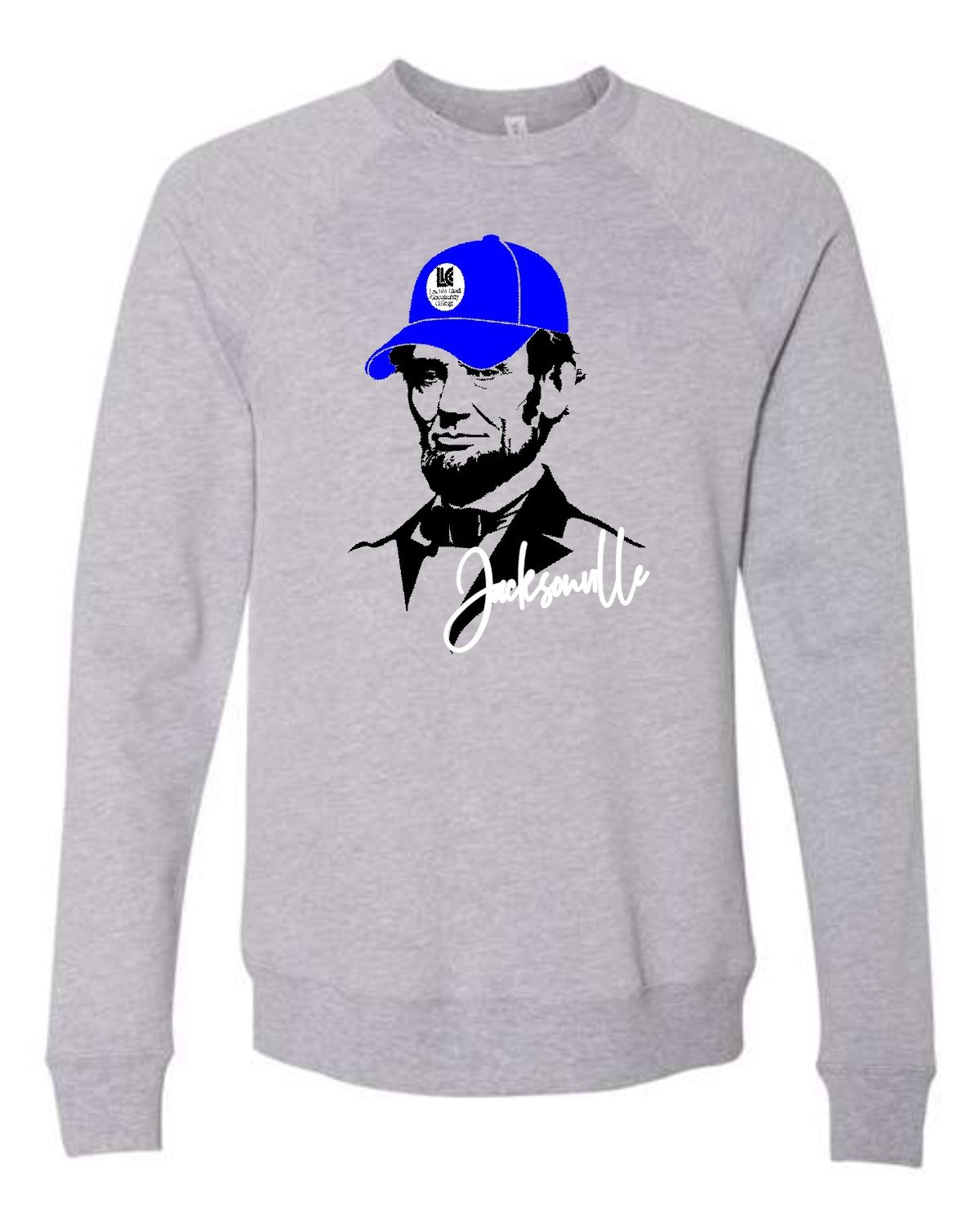 LLC-3901 ATHLETIC HEATHER-BLUE CAP LINCOLN JACKSONVILLE CREWNECK SWEATSHIRT