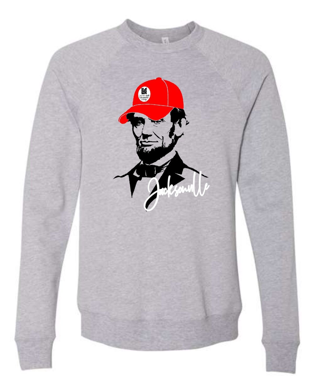 LLC-3901 ATHLETIC HEATHER-RED CAP LINCOLN JACKSONVILLE CREWNECK SWEATSHIRT