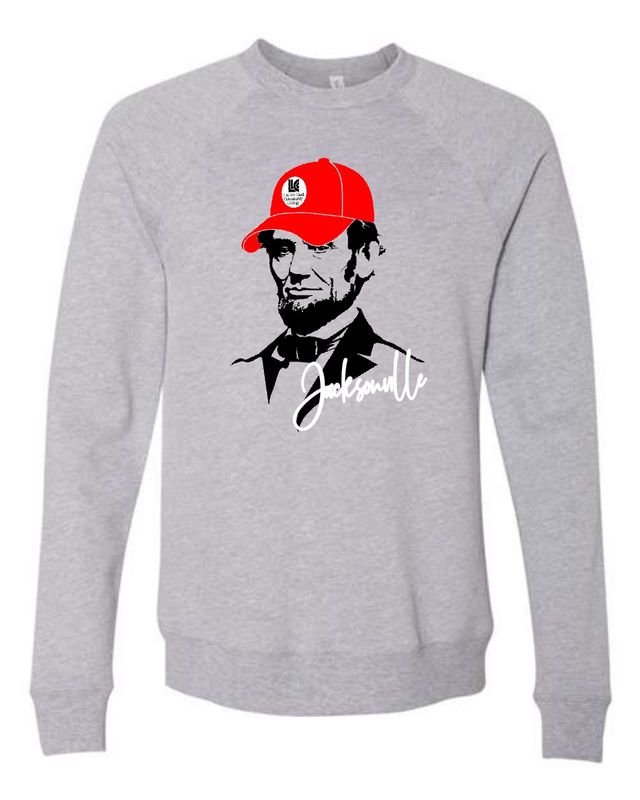 LLC-3901 ATHLETIC HEATHER-RED CAP LINCOLN JACKSONVILLE CREWNECK SWEATSHIRT