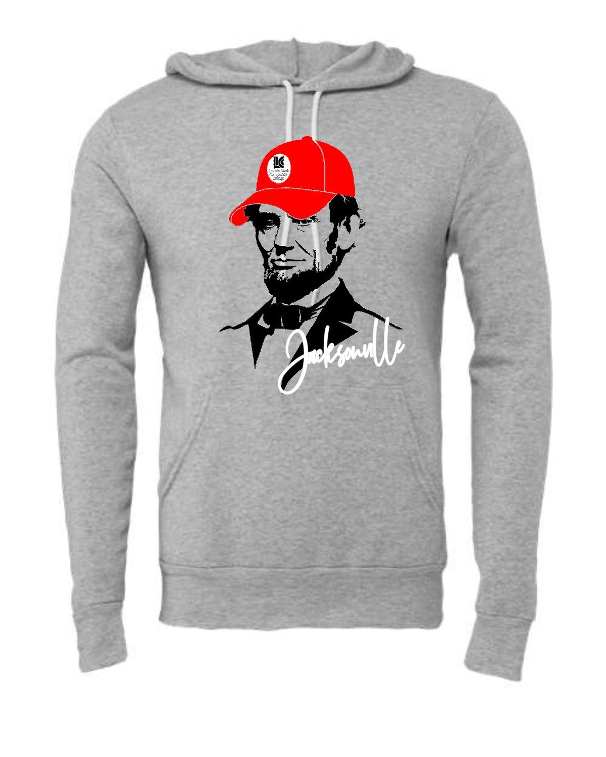 LLC-3719 ATHLETIC HEATHER-RED CAP LINCOLN JACKSONVILLE PULLOVER HOODIE