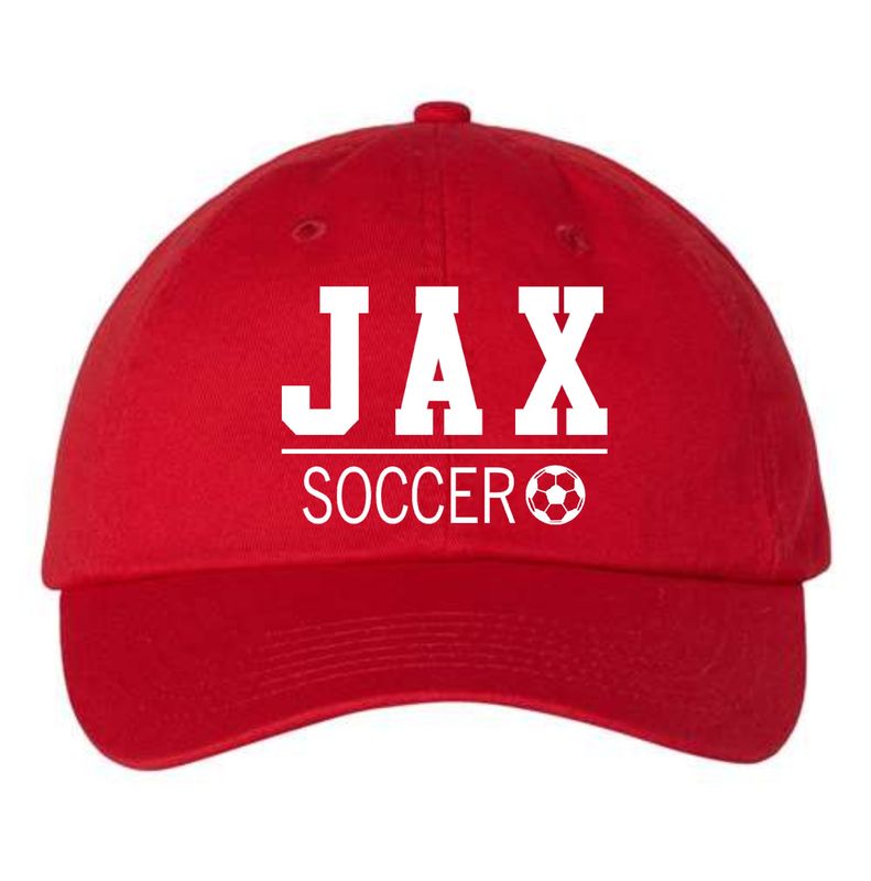 JAX SOCCER-VC300A RED UNSTRUCTURED HAT  (EMBROIDERED)