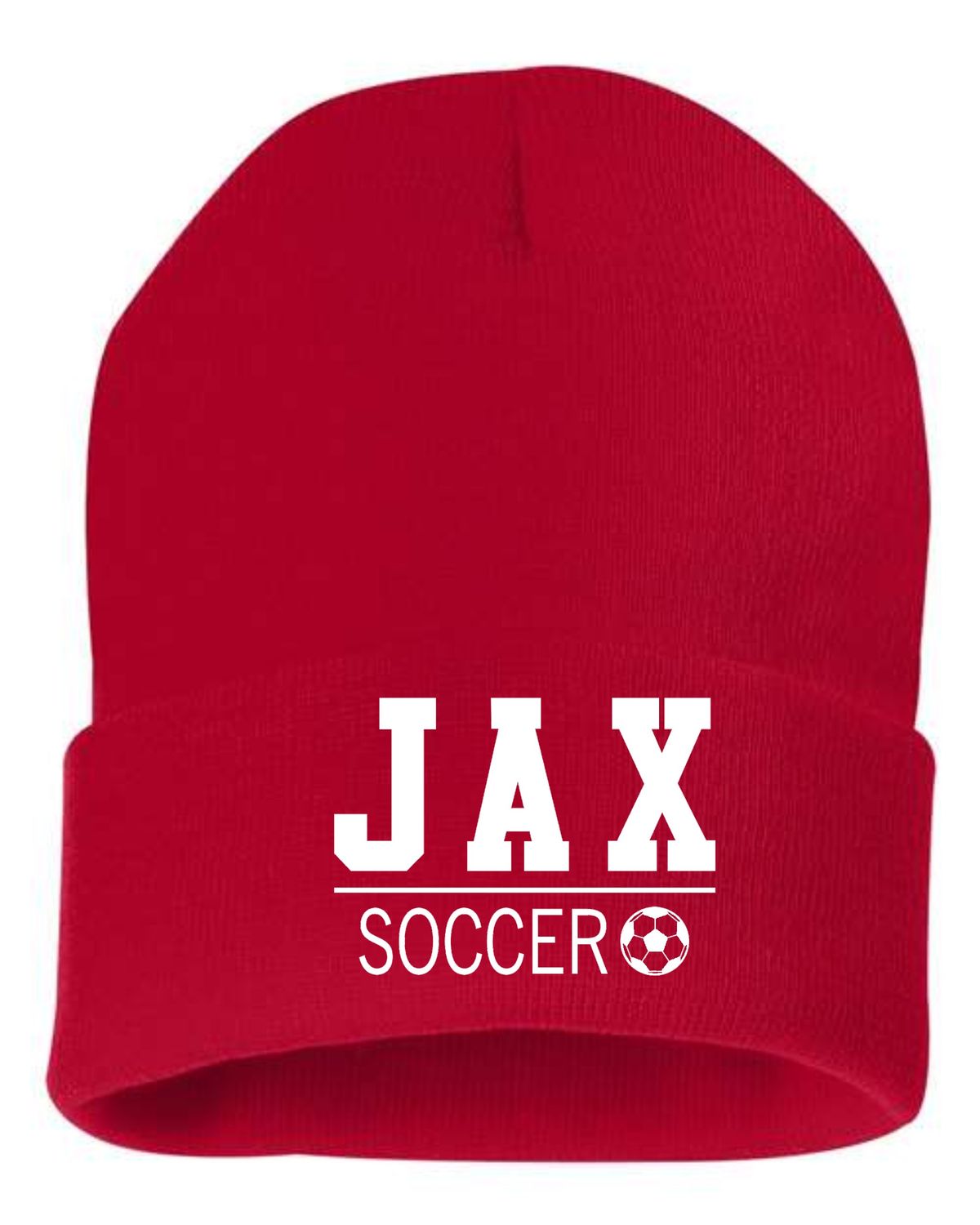 JAX SOCCER-SP12 RED CUFFED STOCKING CAP  (EMBROIDERED)