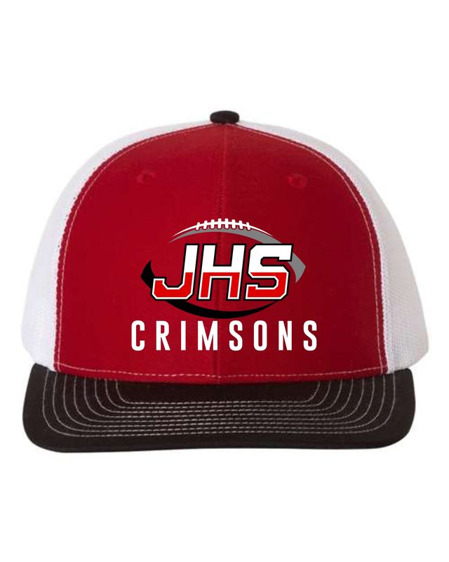 JHS CRIMSONS FOOTBALL-112 RED/BLACK TRUCKER HAT (EMBROIDERED)
