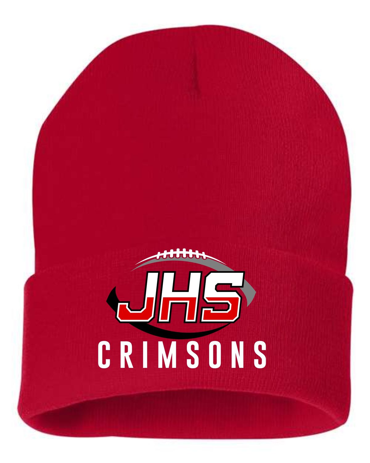 JHS CRIMSONS FOOTBALL-SP12 RED 12&quot; CUFFED STOCKING CAP (EMBROIDERED)