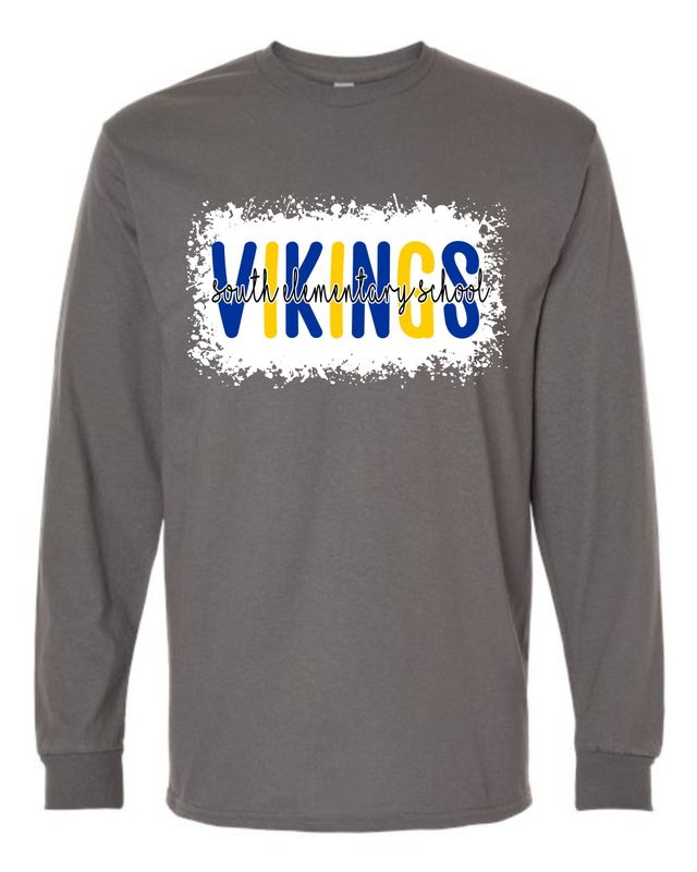 SOUTH SCHOOL VIKINGS-2400 CHARCOAL LONG SLEEVE-T