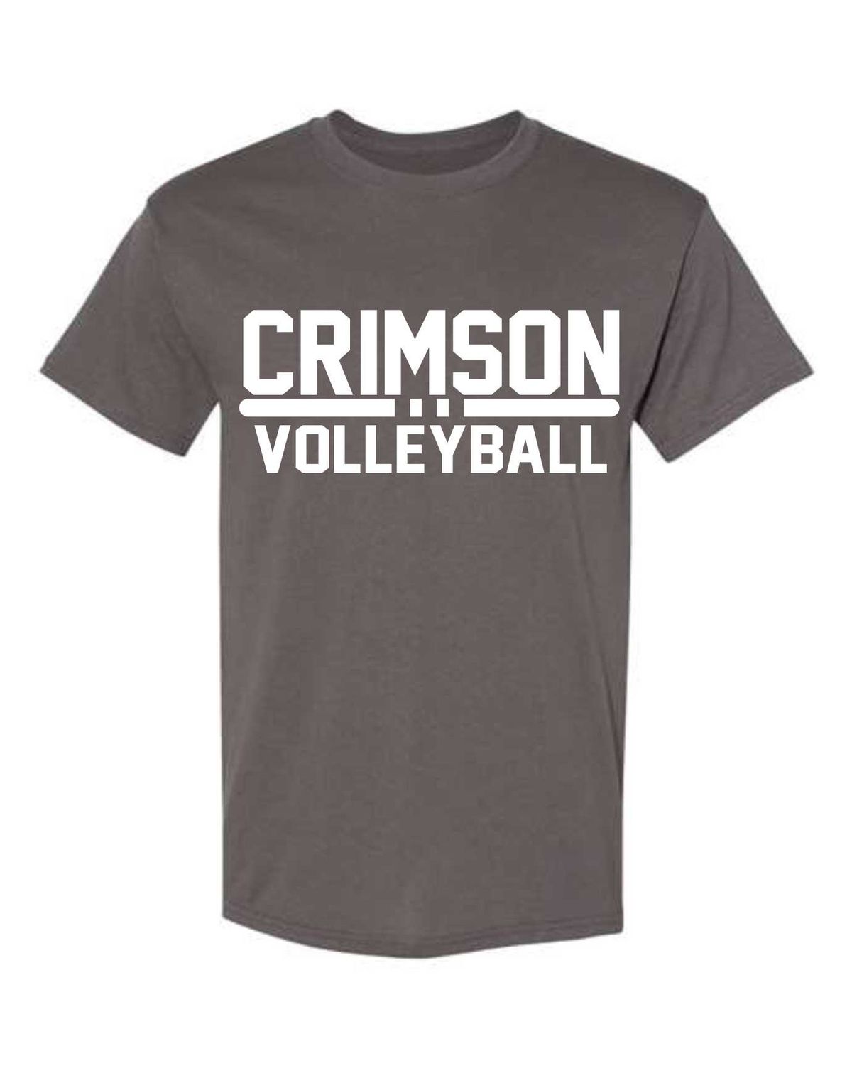 CRIMSON VOLLEYBALL-8000 CHARCOAL 50/50 UNI-SEX T-SHIRT (FRONT &amp; BACK PRINT)