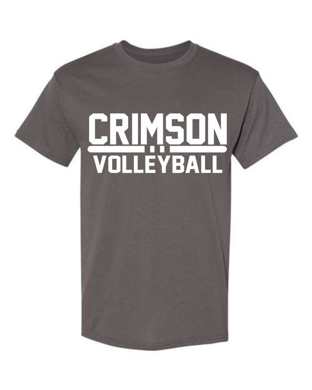 CRIMSON VOLLEYBALL-8000 CHARCOAL 50/50 UNI-SEX T-SHIRT (FRONT &amp; BACK PRINT)