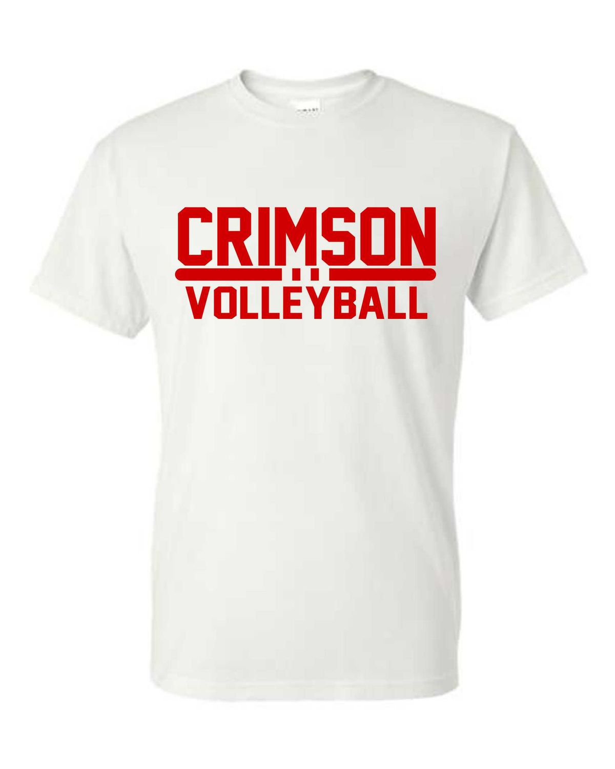 CRIMSON VOLLEYBALL-8000 WHITE 50/50 UNI-SEX T-SHIRT (FRONT &amp; BACK PRINT)