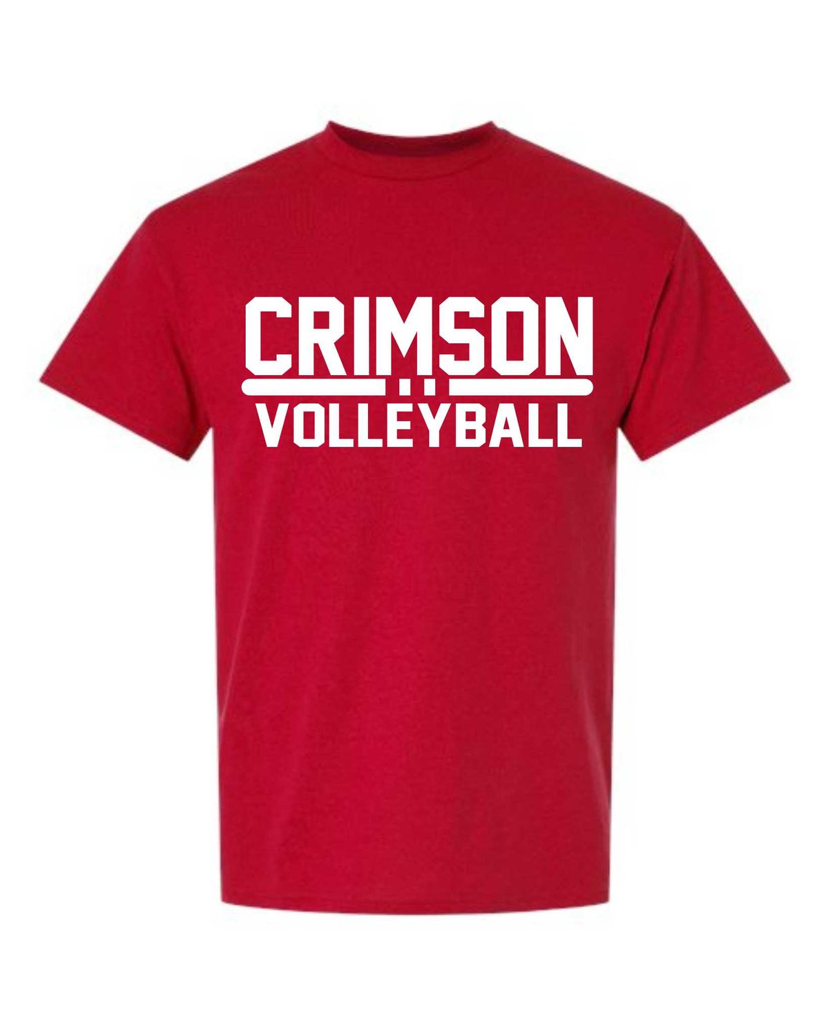 CRIMSON VOLLEYBALL-8000 RED 50/50 UNI-SEX T-SHIRT (FRONT &amp; BACK PRINT)