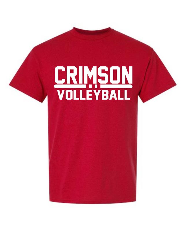 CRIMSON VOLLEYBALL-8000 RED 50/50 UNI-SEX T-SHIRT (FRONT &amp; BACK PRINT)