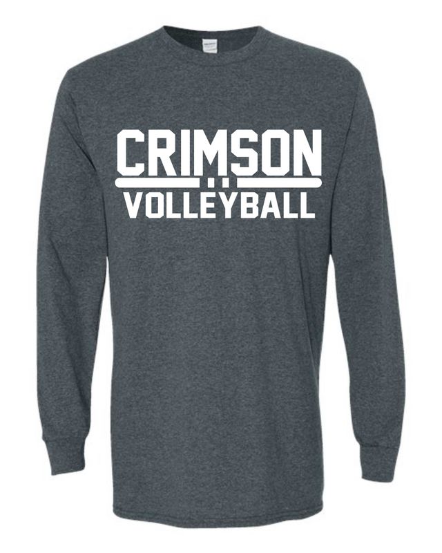 CRIMSON VOLLEYBALL-5400 CHARCOAL LONG SLEEVE-T (FRONT &amp; BACK PRINT)