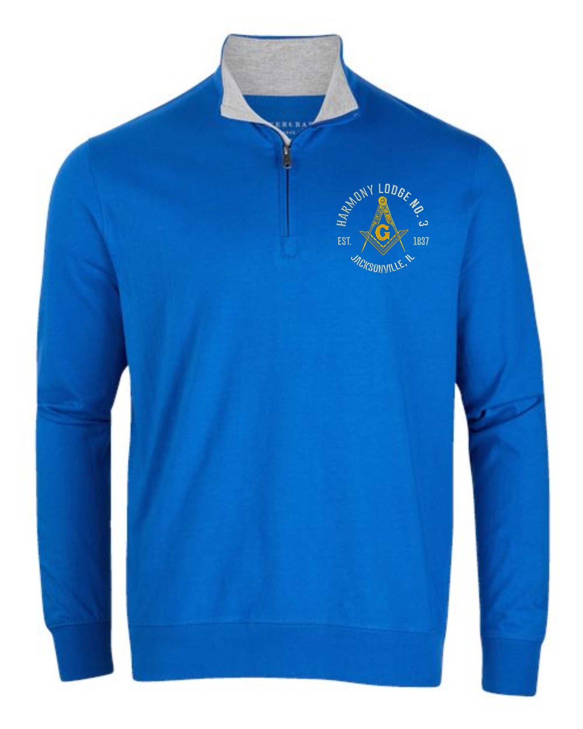 HARMONY LODGE-5205 ROYAL BLUE QUARTER-ZIP PULLOVER (FRONT &amp; BACK PRINT) EMBROIDERED