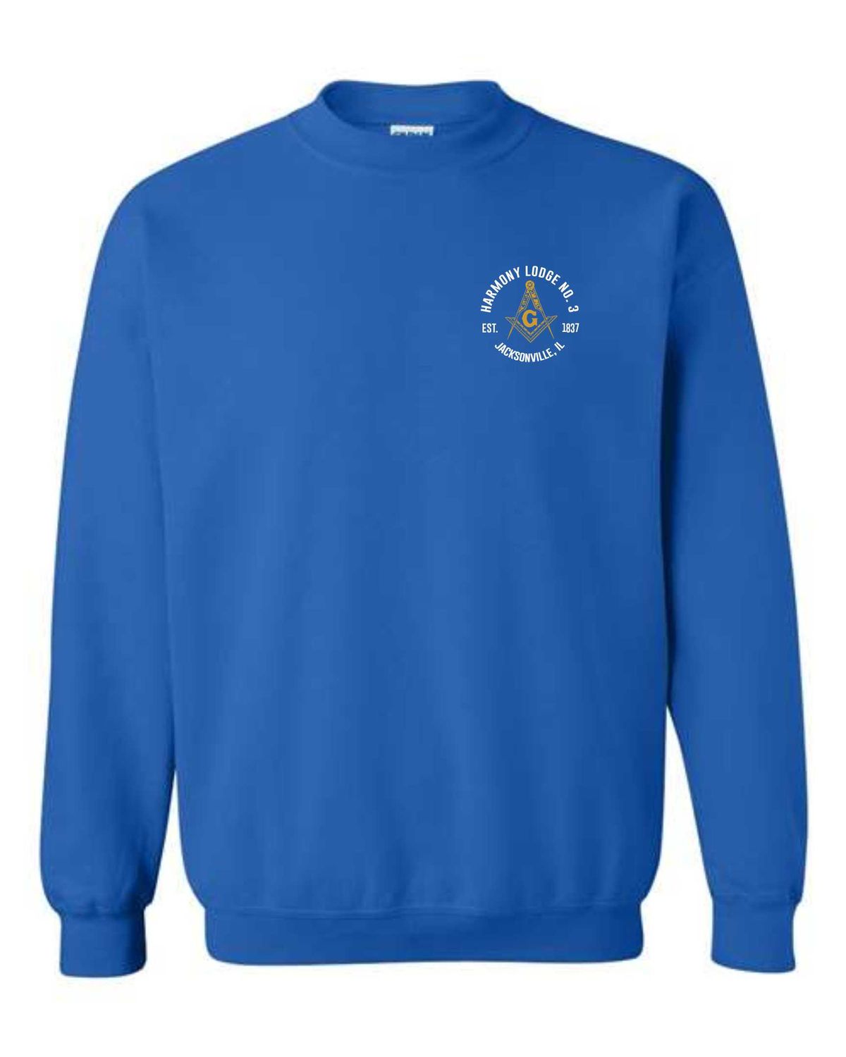 HARMONY LODGE-18000 ROYAL BLUE CREWNECK SWEATS HIRT (FRONT &amp; BACK PRINT) SCREEN PRINTED