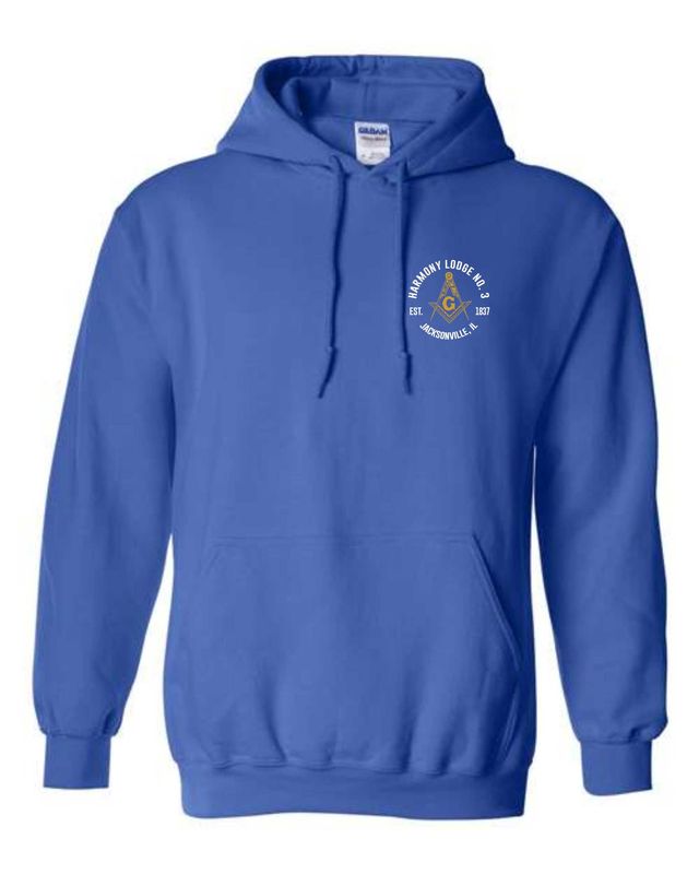 HARMONY LODGE-18500 ROYAL BLUE PULLOVER HOODIE (FRONT &amp; BACK PRINT) SCREEN PRINTED