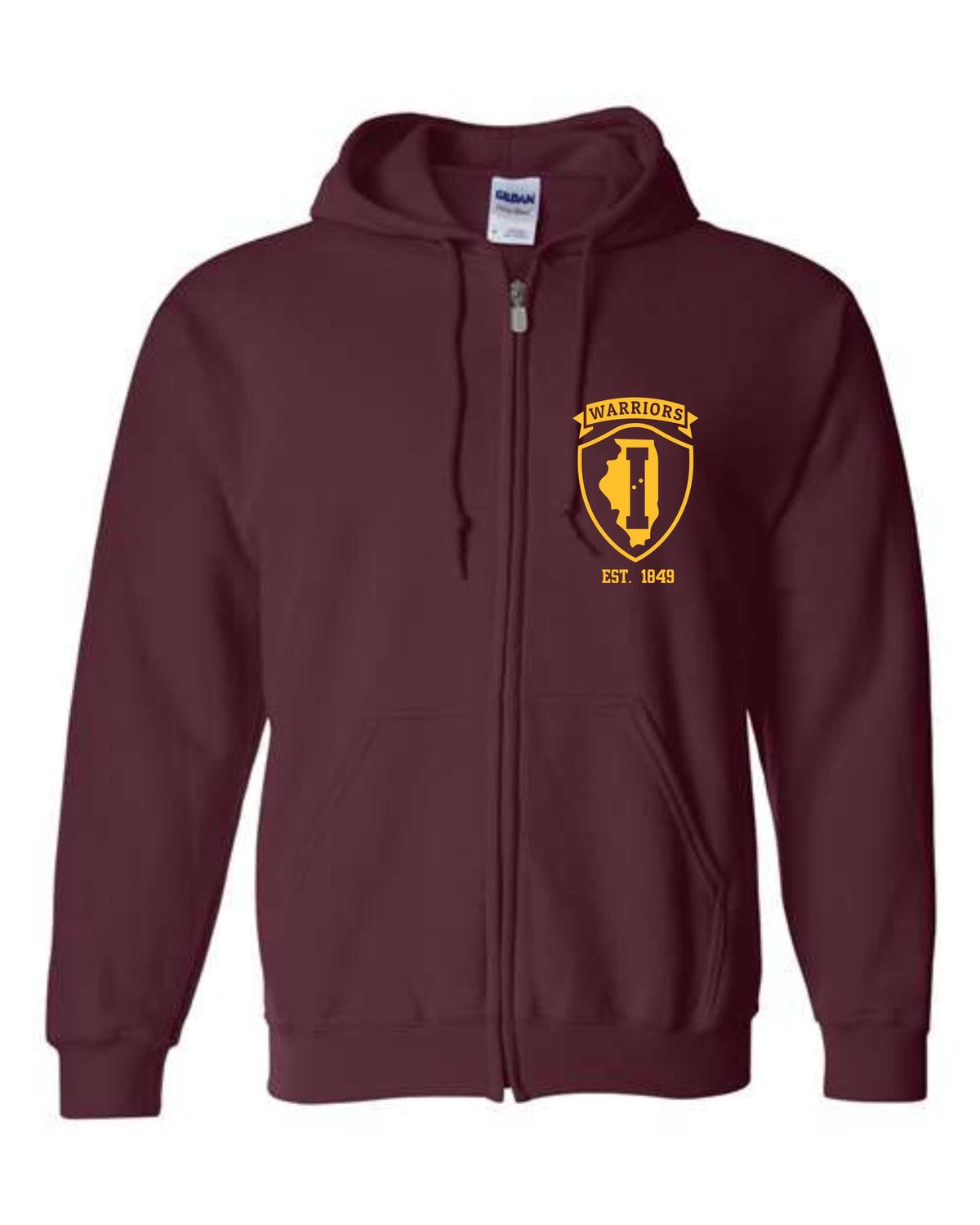 ISVI WARRIORS-18600 MAROON FULL-ZIP HOODIE (FRONT &amp; BACK PRINT)