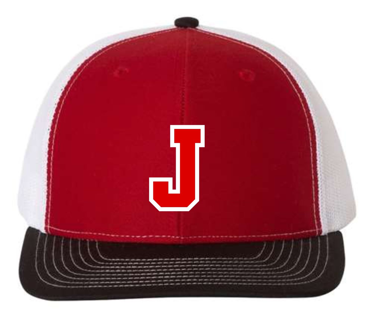 JMS DANCE FALL-112 RED/BLACK TRUCKER HAT (EMBROIDERED)