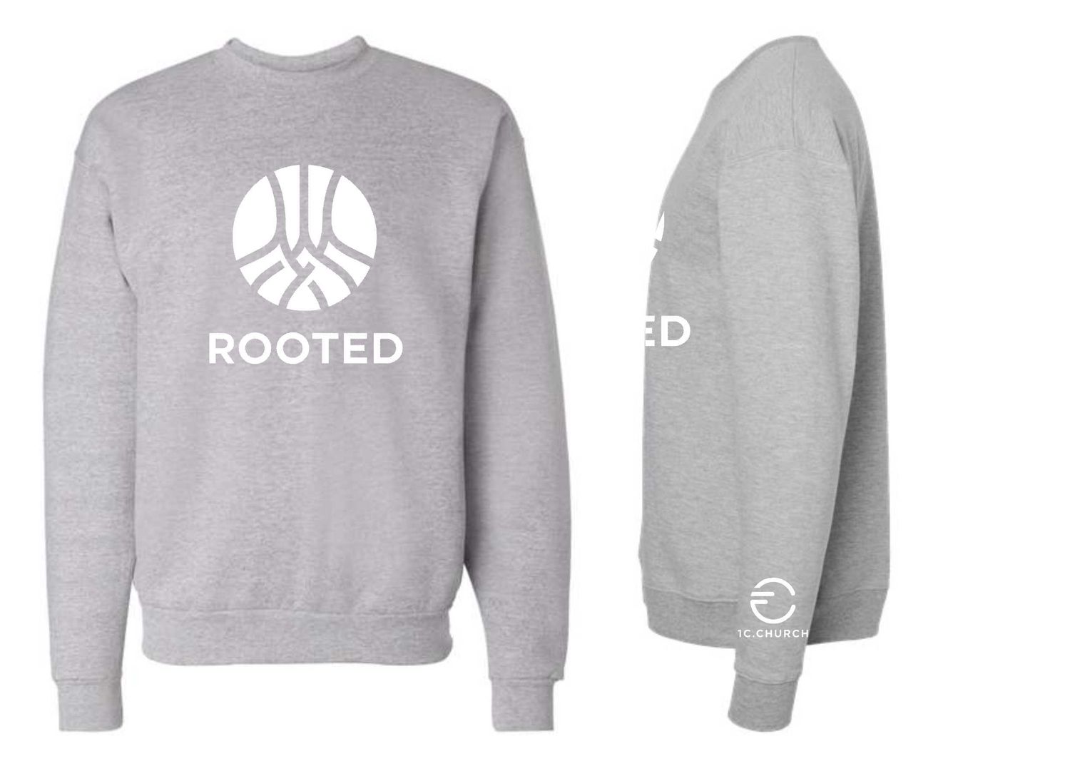 1C ROOTED-P160 LIGHT STEEL CREWNECK SWEATSHIRT