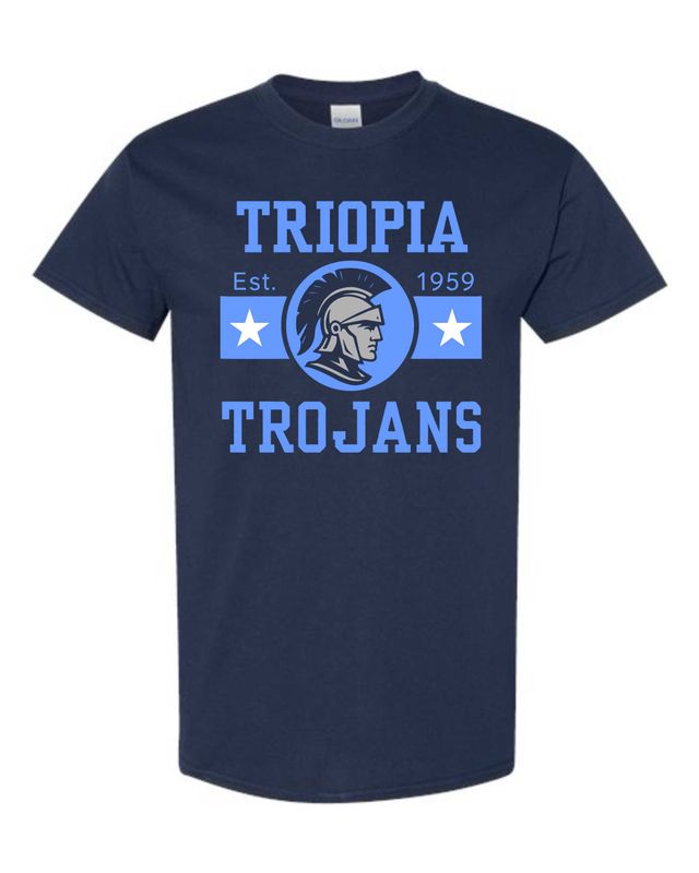 TRIOPIA TROJANS-GILDAN 5000 NAVY UNI-SEX T-SHIRT
