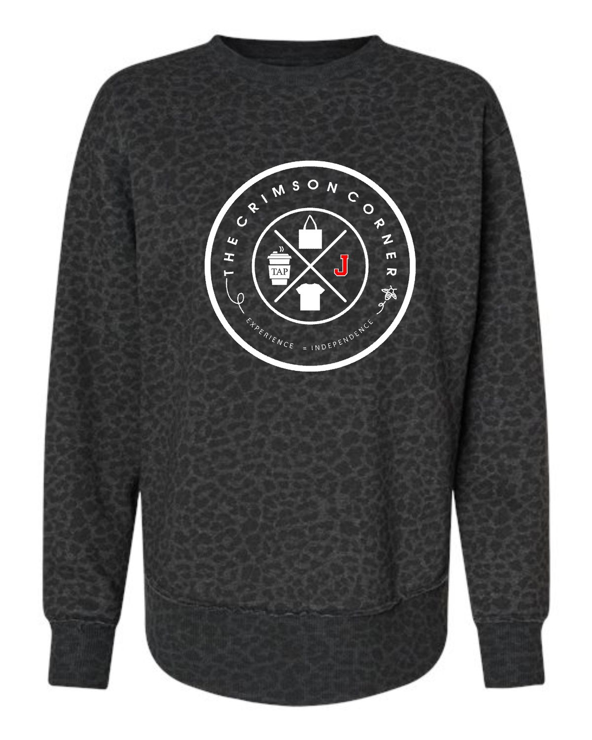 CRIMSON CORNER-3525 LAT BLACK LEOPARD WOMEN&#39;S CREWNECK SWEATSHIRT