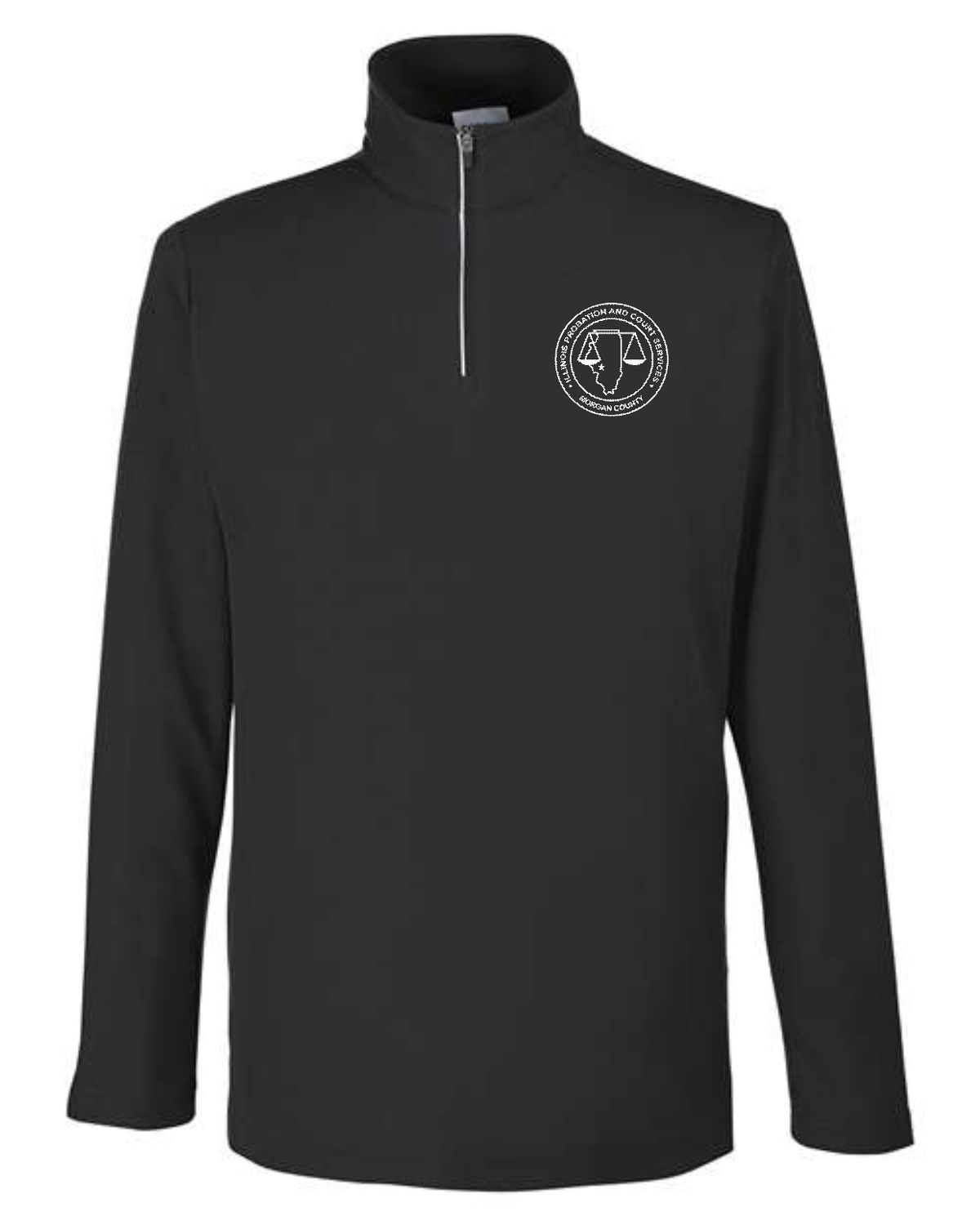 MORGAN COUNTY PROBATION-#CE405 Men&#39;s Fusion ChromaSoft™ Pique BLACK Quarter-Zip Pullover (EMBROIDERED)
