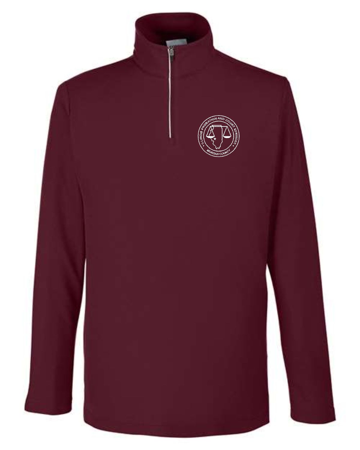 MORGAN COUNTY PROBATION-#CE405 Men&#39;s Fusion ChromaSoft™ Pique BURGUNDY Quarter-Zip Pullover (EMBROIDERED)