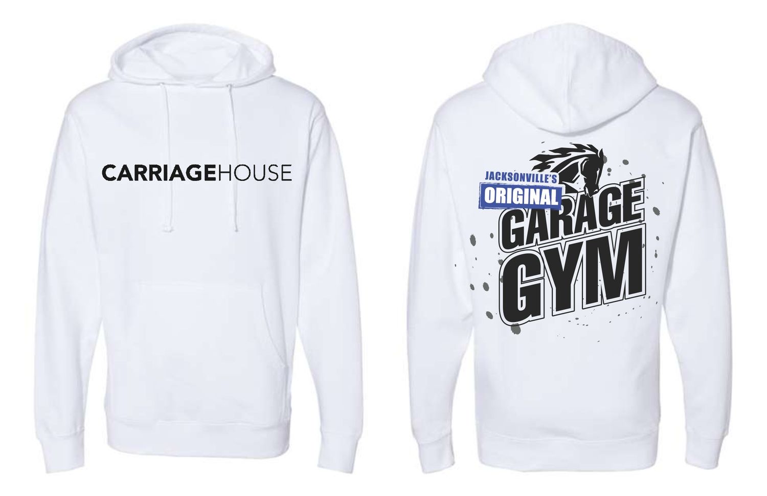 CARRIAGE HOUSE-SF500 WHITE (GARAGE GYM) Gildan Unisex Softstyle® Midweight Hooded Sweatshirt