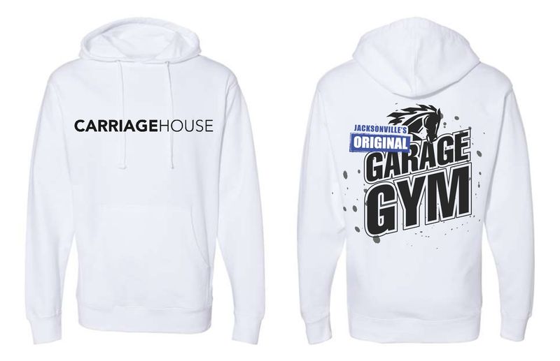 CARRIAGE HOUSE-SF500 WHITE (GARAGE GYM) Gildan Unisex Softstyle® Midweight Hooded Sweatshirt