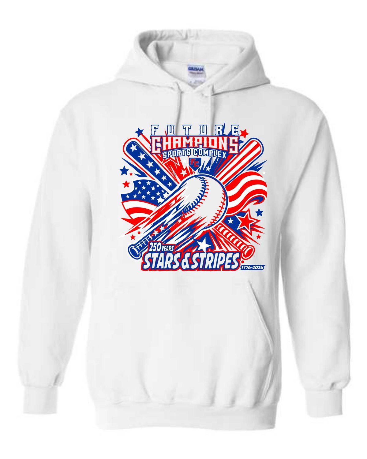 FC-STARS &amp; STRIPES-18500 WHITE REGULAR PULLOVER HOODIE (FRONT &amp; BACK PRINT)