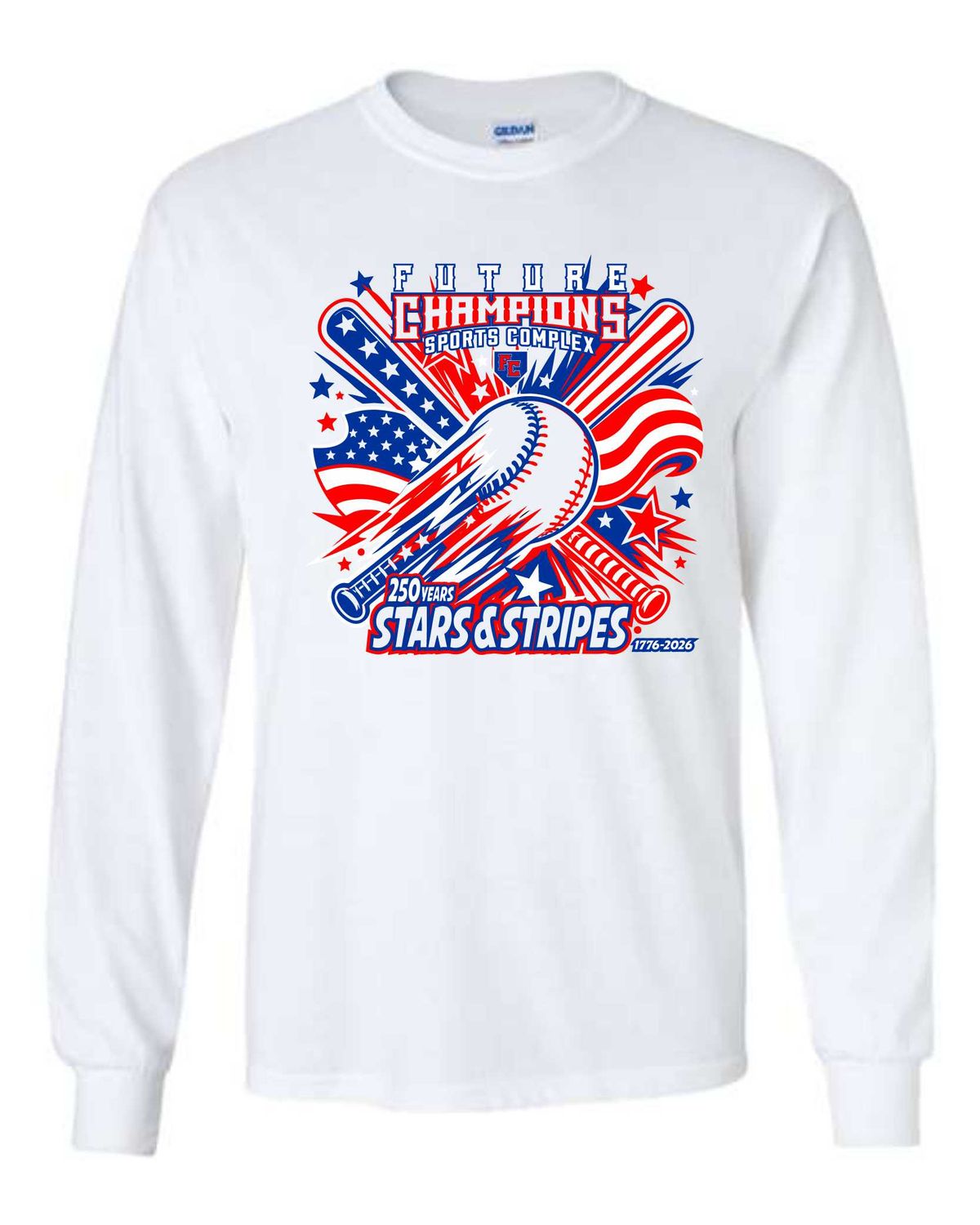 FC-STARS &amp; STRIPES-5400 WHITE REGULAR LONG SLEEVE-T (FRONT &amp; BACK PRINT)