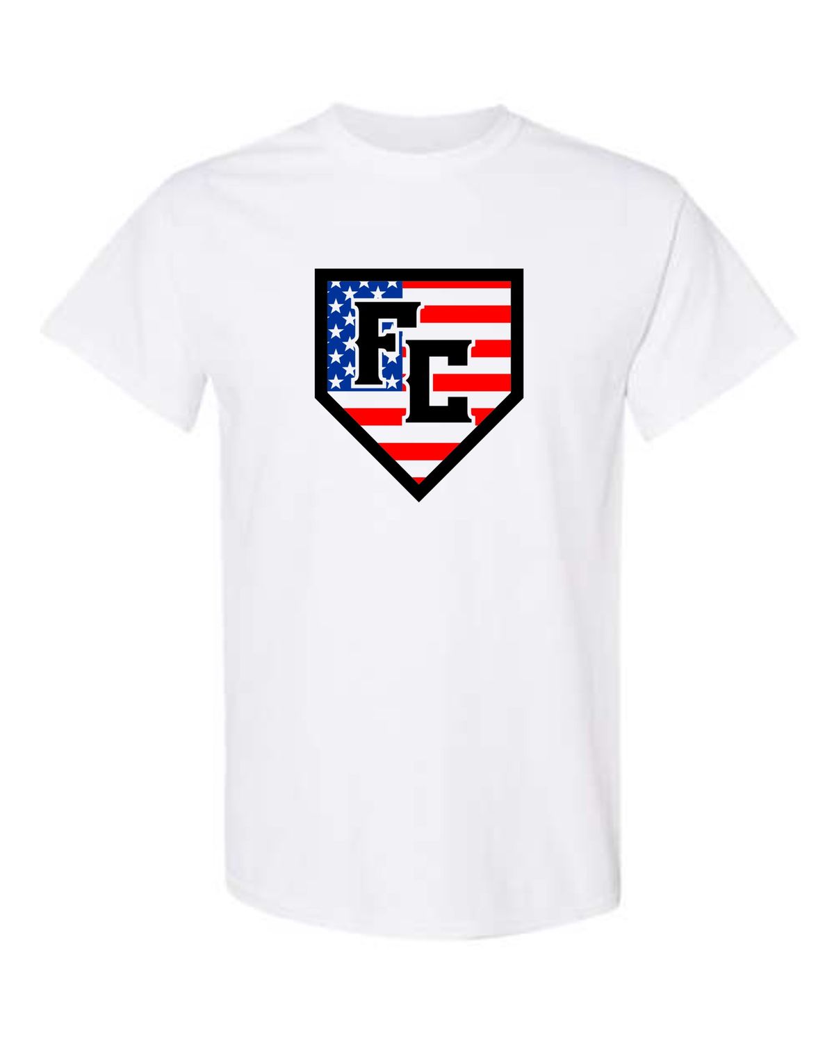 FC PATRIOTIC HOME PLATE-5000 WHITE REGULAR T-SHIRT (FRONT PRINT ONLY)