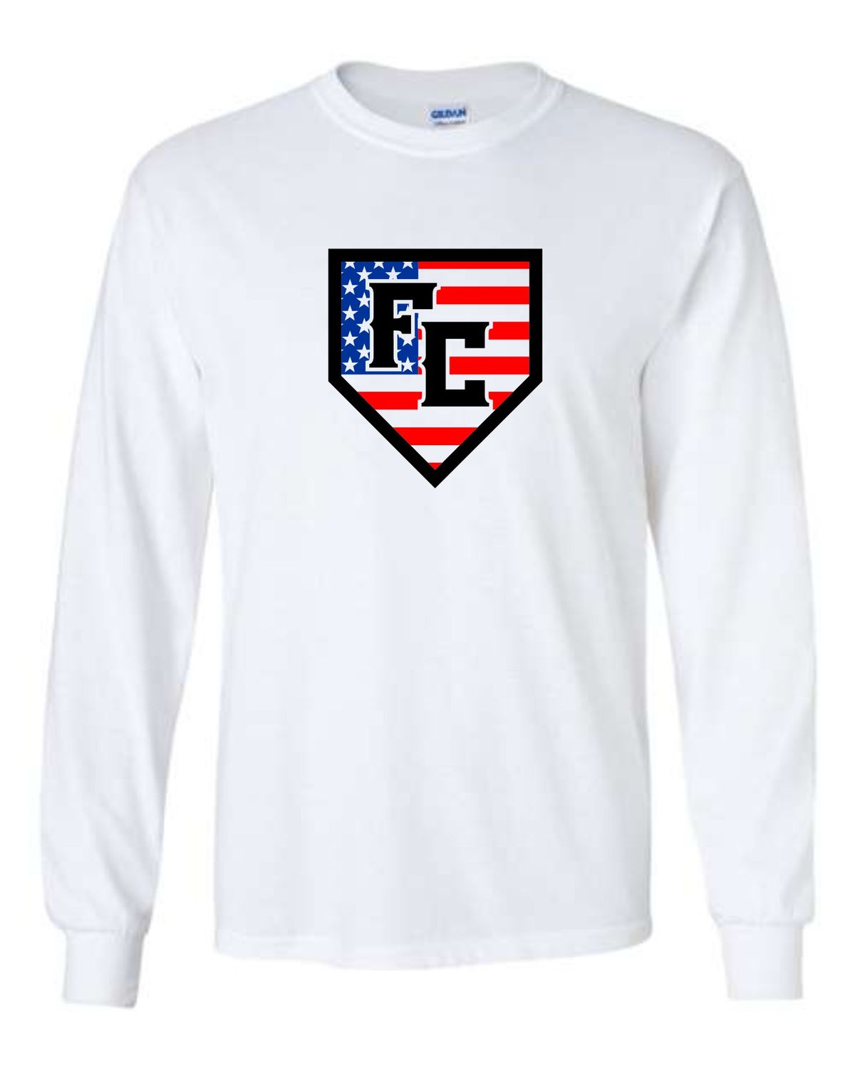 FC PATRIOTIC HOME PLATE-5400 WHITE REGULAR LONG SLEEVE-T (FRONT PRINT ONLY)