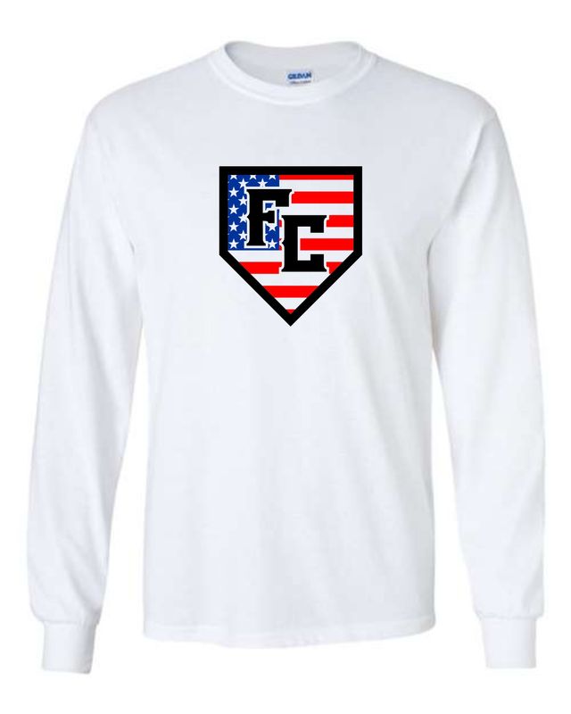 FC PATRIOTIC HOME PLATE-5400 WHITE REGULAR LONG SLEEVE-T (FRONT PRINT ONLY)