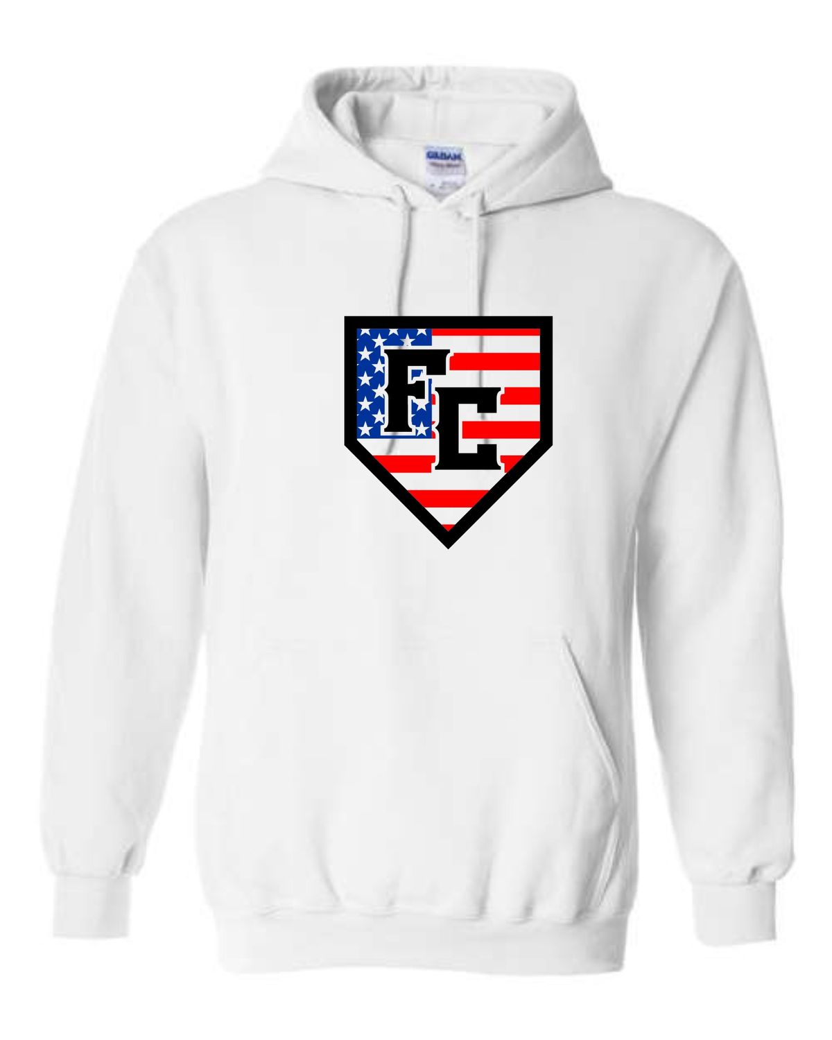 FC PATRIOTIC HOME PLATE-18500 WHITE REGULAR PULLOVER HOODIE (FRONT PRINT ONLY)