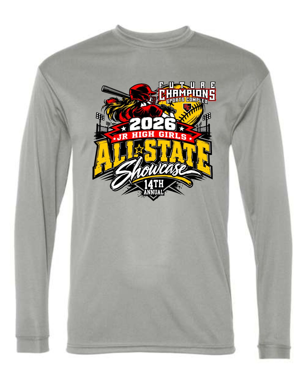 FC JR HIGH GIRLS ALL-STATE SHOWCASE-5104 SPORT GREY DRI-FIT LONG SLEEVE-T (FRONT &amp; BACK PRINT)