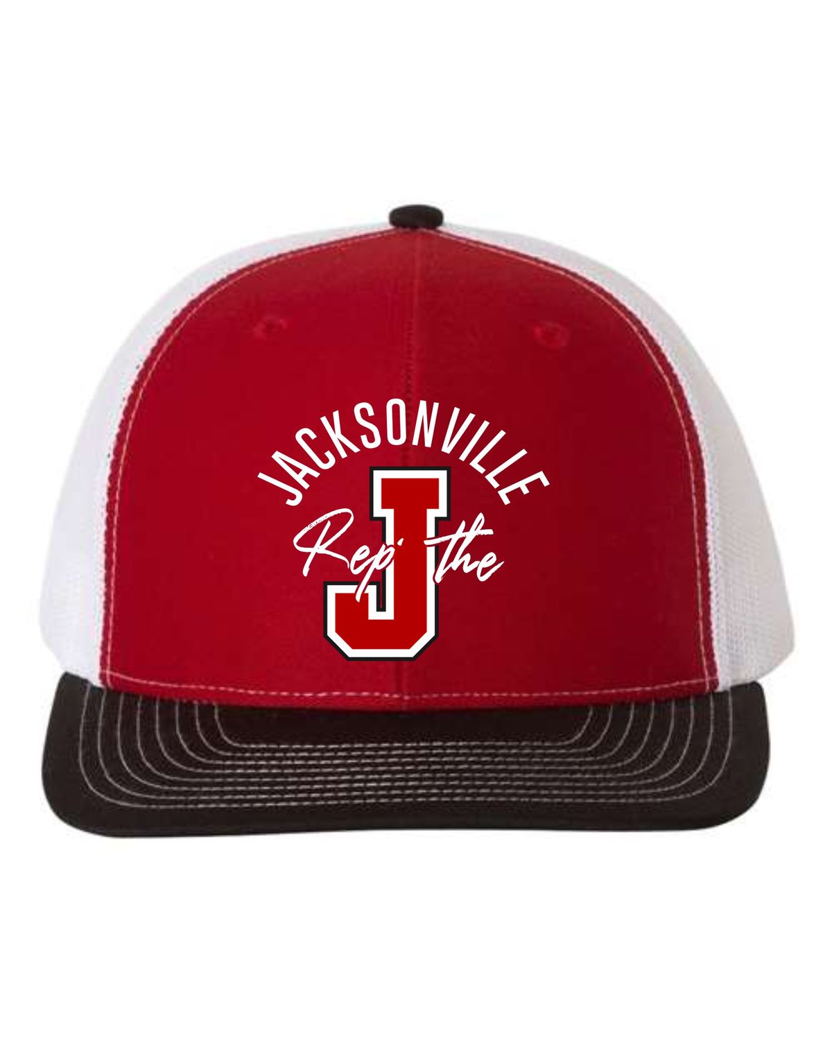 DECA JHS-112 RED/BLACK SNAP BACK TRUCKER HAT (EMBROIDERED)